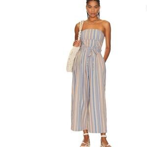Free People Striped Jumpsuit in Blue and Tan